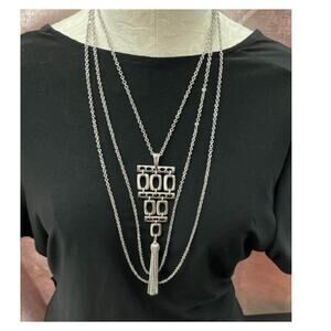 Vintage Modernist Triple Strand Articulated Tassel Necklace, 1970s